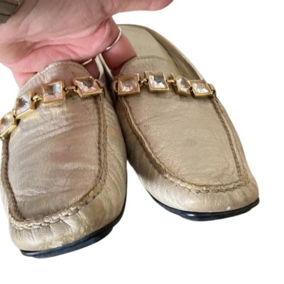 Stuart Weitzman gold/cream leather moccasin mules size 6.5 - Picture 6 of 16